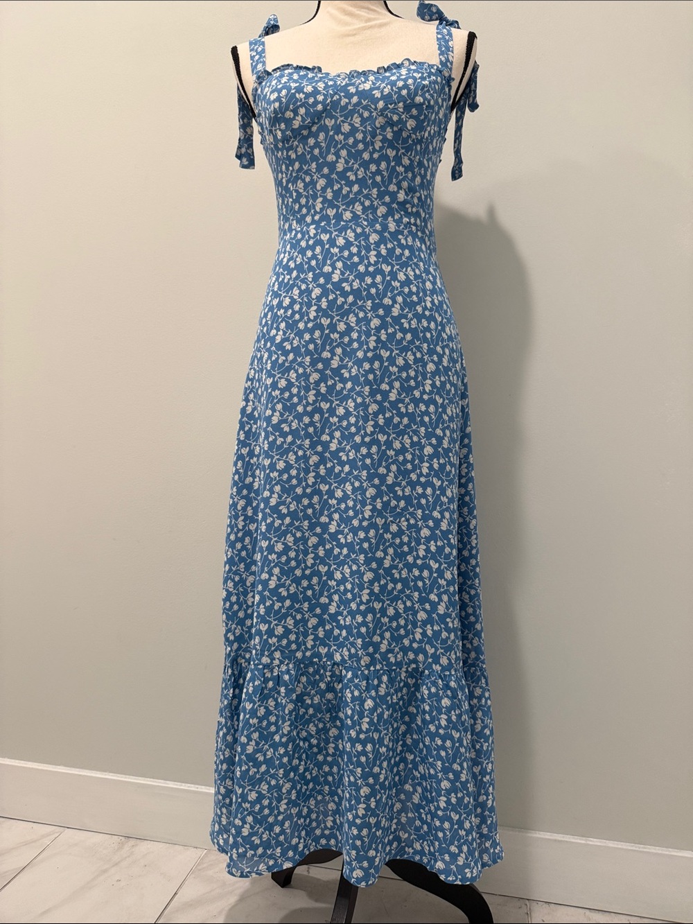 Reformation Blue Floral Maxi Dress with White Print
